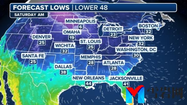 This map shows weather predictions for Saturday.