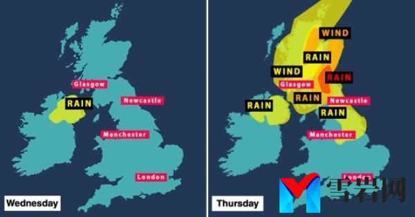 Maps showing red weather warning for Storm Babet