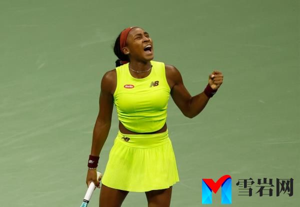 Coco Gauff of the USA,  reacts after winning the second set against Elise Mertens of Belgium