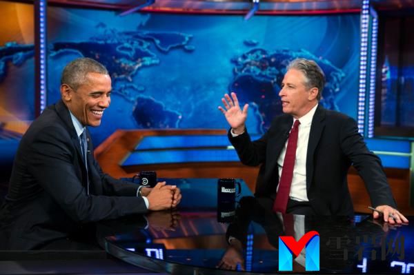 Jon Stewart with Barack Obama. 