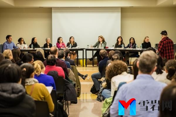 A group of people including Eric Goldbreg, Joanne Diaz, Amy Cheung, Shino Tanikawa, Robin Broshi, Bo<em></em>nnie Laboy, Maud Maron, Lauren Chung, Josephine Ishmon and Emily Hellstrom sitting and listening at a Community Education Council District 2 meeting in Chelsea, Manhattan.