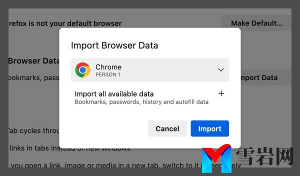 Firefox browser data im<em></em>port window