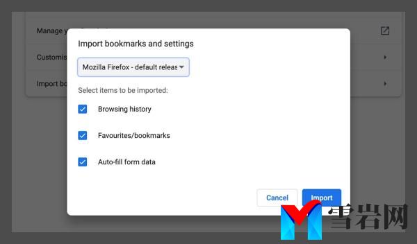 Chrome im<em></em>port bookmarks and settings menu