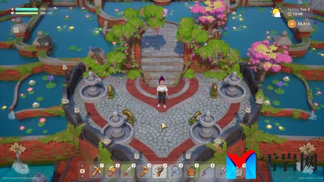 Coral Island: An image of the player character standing in the Lake Temple