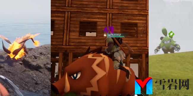 A collage showing different Pals that can work as ground mounts in Palworld.