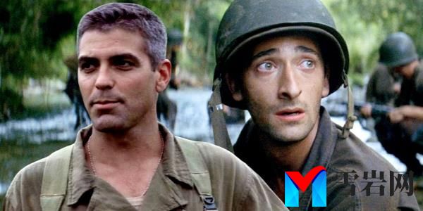 George Cloo<em></em>ney and Adrien Brody as their respective characters in The Thin Red Line.