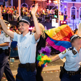 Beau Lamarre-Co<em></em>ndon marching in the 2020 Mardi Gras parade in Sydney.
